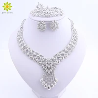 crystal bridal jewelry sets silver plated wedding necklace earrings bracelet ring african beads jewelry sets accessories