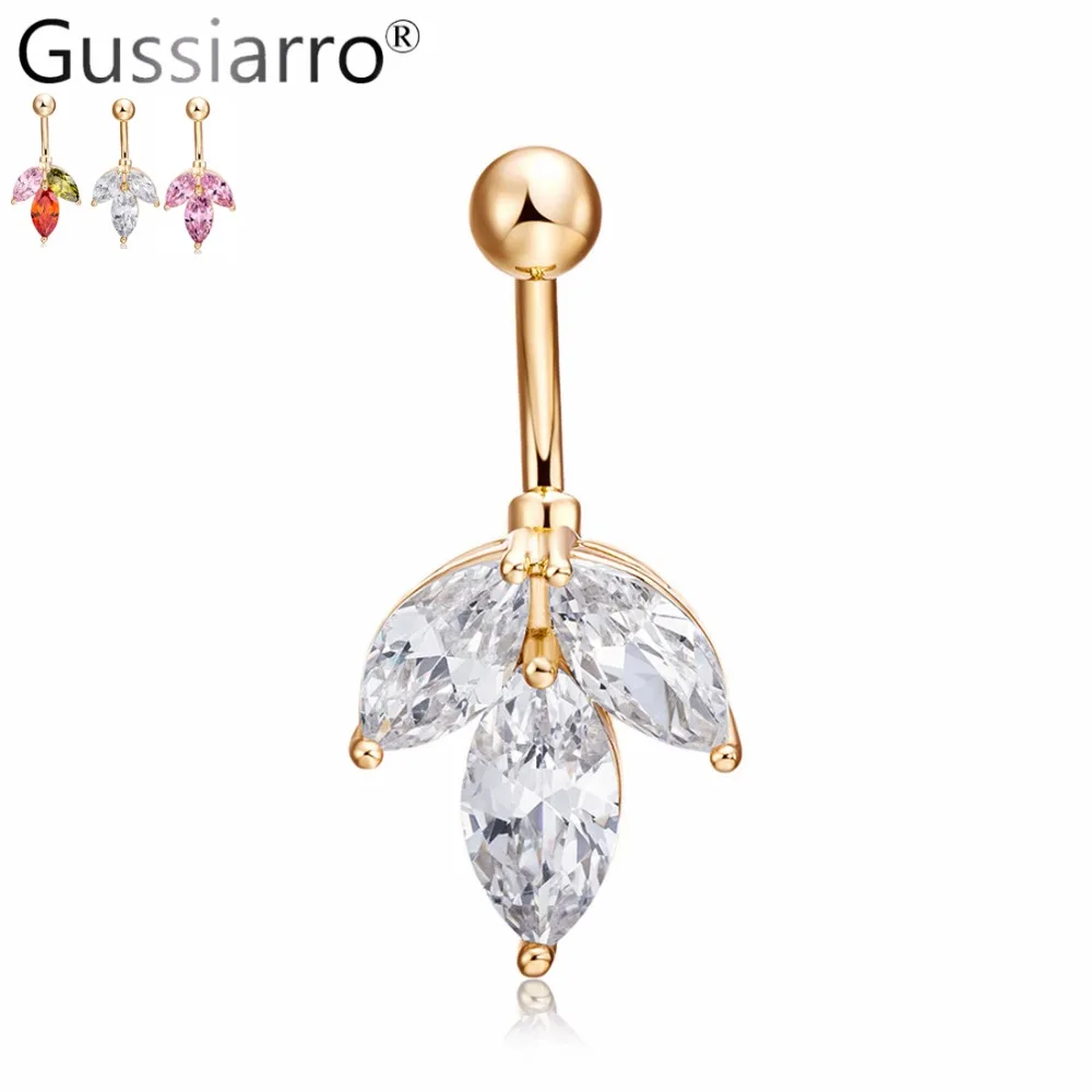 Gussiarro цветок 3 цвета CZ кольца для пупка пирсинг для тела бижутерия Umbigo Percing Body Jewelry пирсинг