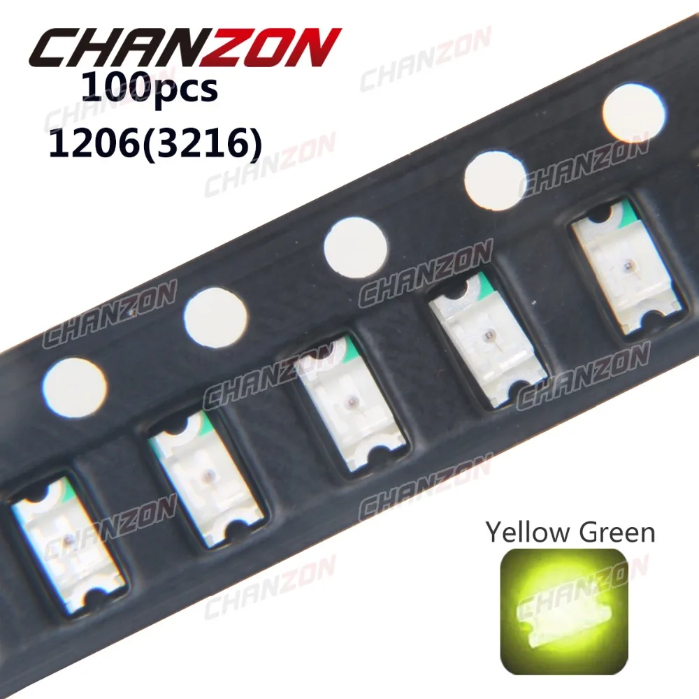 Светодиодная лампа SMT SMD 1206 (3216) 100 шт. желтый зеленый 570 575nm 20 мА пост. Тока 2 в с