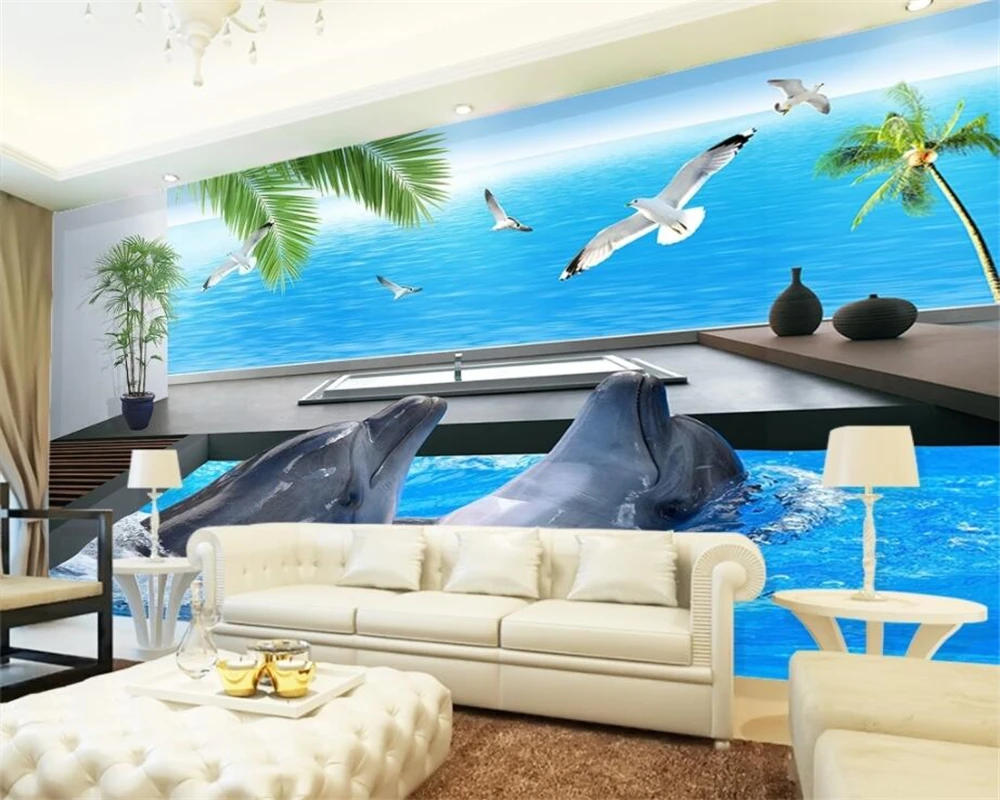 Обои для гостиной спальни 3D обои вид на море вилла балкон дельфин ТВ обои|custom