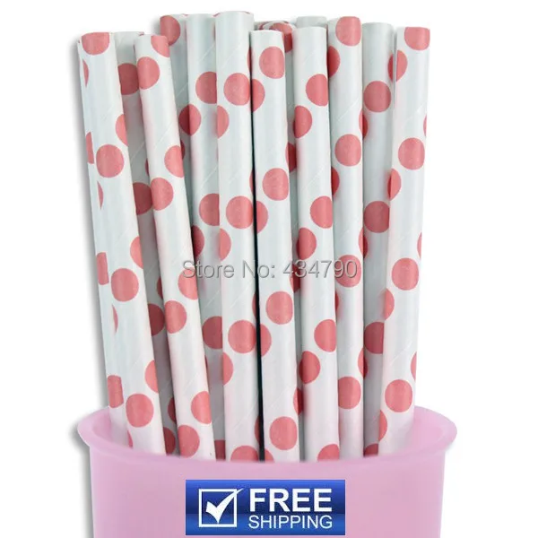 200 шт. кораллово розовые бумажные соломинки в горошек поп палочки для торта
