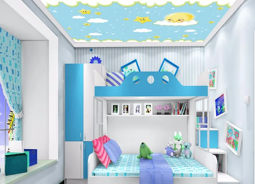 

Custom photo 3d ceiling murals wallpaper decor painting Cartoon stars moon in the sky 3d wall murals wallpaper for living room