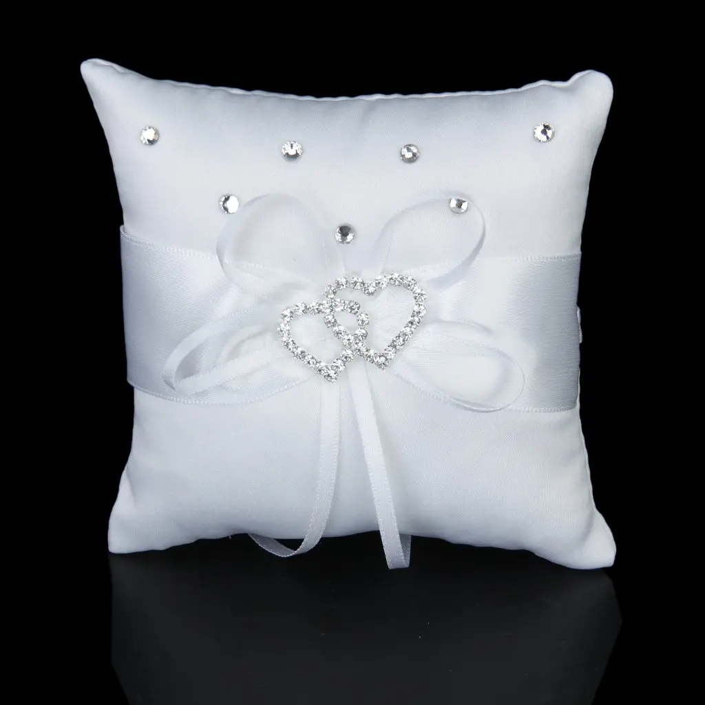 Белое Двойное сердце стразы кольцо Подушка обручальное 10*10 см|cushion wedding rings