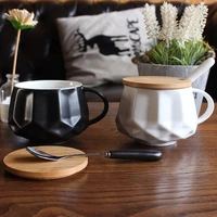 european coffee cup mug with cover spoon simple ceramic cup coffee mugs milk cups creative home office drinkware whiteblack mug