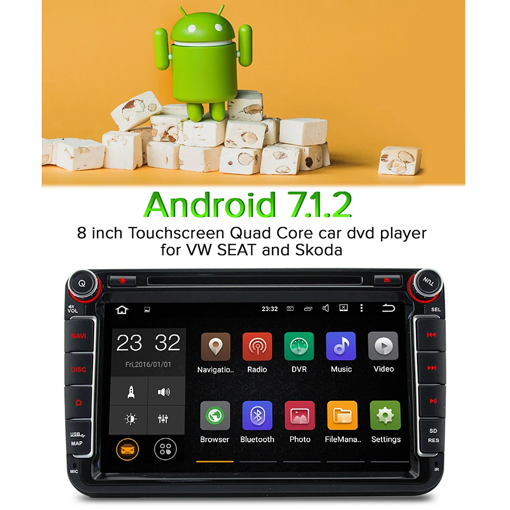 A-Sure 8&quot Android 7.1 Car DVD player 2G+16G for Volkswagen VW Tiguan Polo Golf 5 6 Passat B6 Jetta Transporter T5 DAB+ Radio |