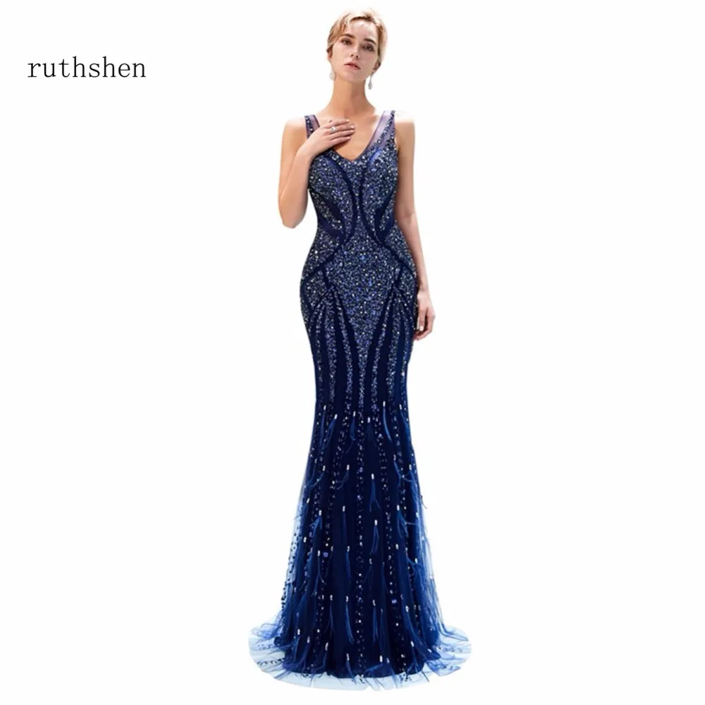 ruthshen Vestidos De Gala Largos Sleeveless Prom Dresses Long Floor Length Party Gowns Elegant V Neck Mermaid Formal Prom Dress