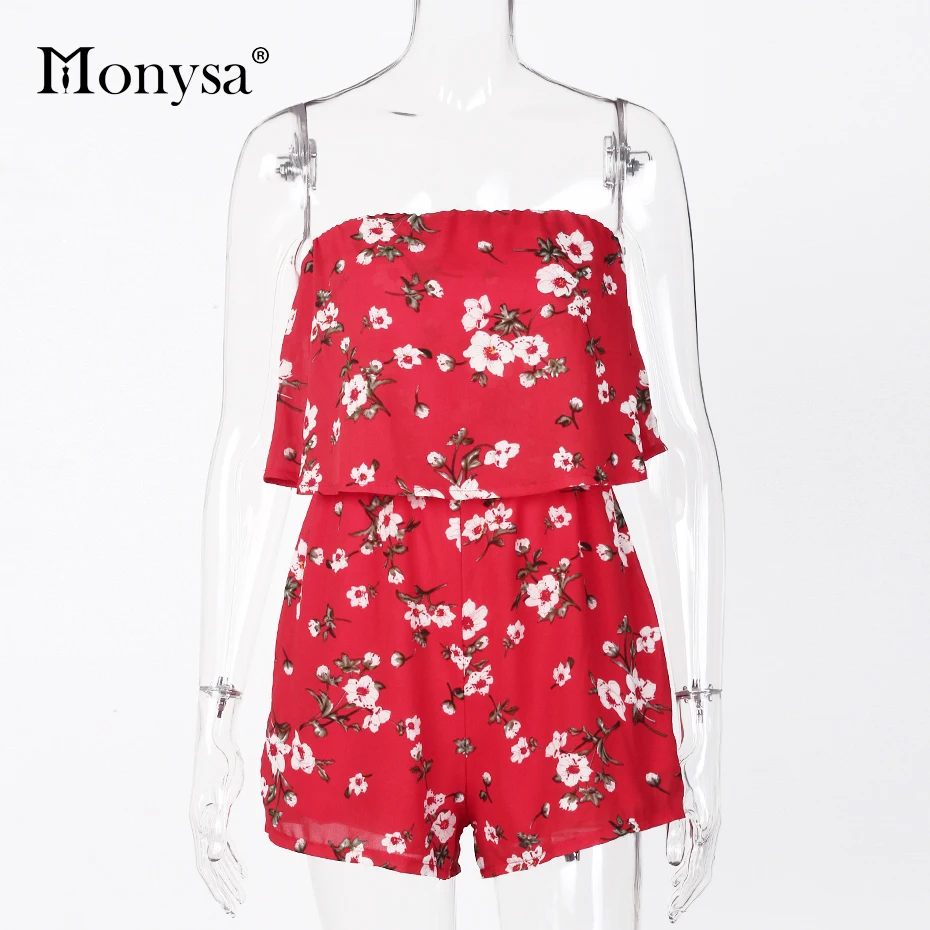 Цветочный Печати Комбинезон Женщины Лето 2017 Новые Поступления С плеча Оборками
