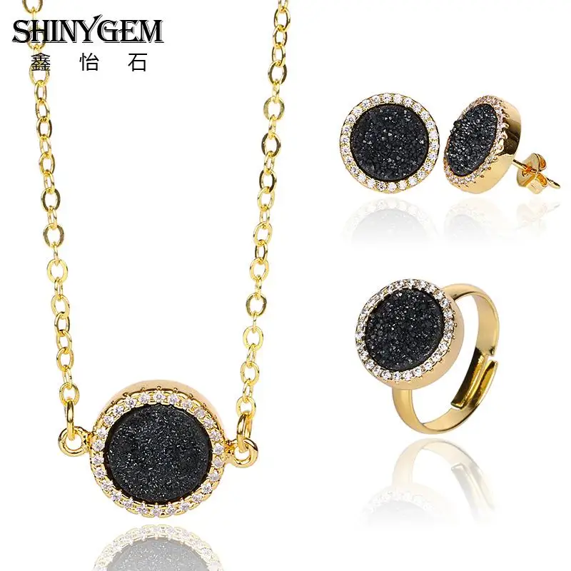 Комплект из колье серёг и кольца с фианитом 10 мм | Украшения аксессуары