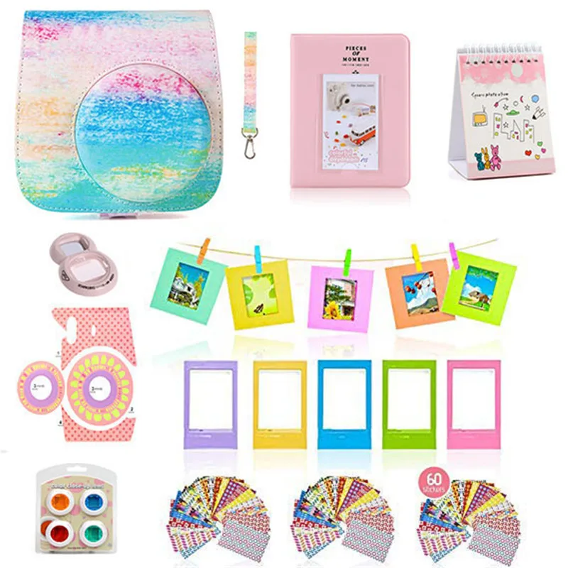 Rainbow 9 in 1 Accessories Kit for Fujifilm Instax Mini 8/9 Camera Painting Carrying Case Bag Cover/Selfie Mirror/Filter/Album/Sticker - Цвет: Rainbow