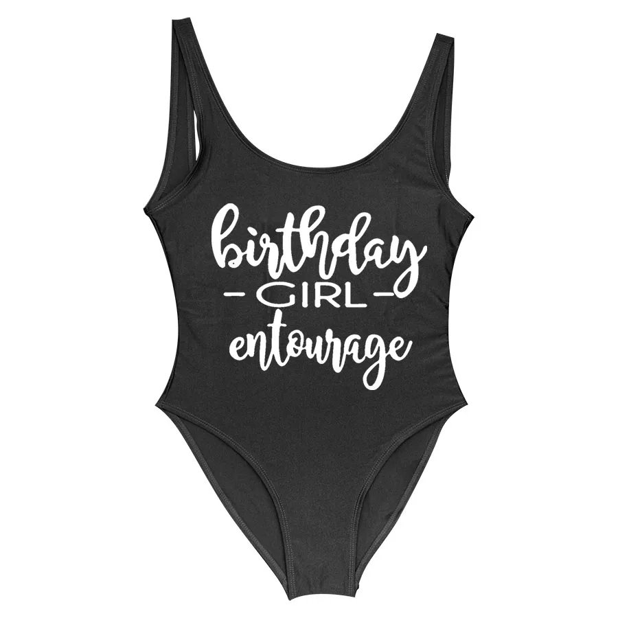 BRITHDAY GIRL ENTOURAGE, женские купальники, Цельный купальник, для дня рождения, вечеринки, бассейна, пляжная одежда, купальный костюм, купальники с открытой спиной - Цвет: Entourage Black