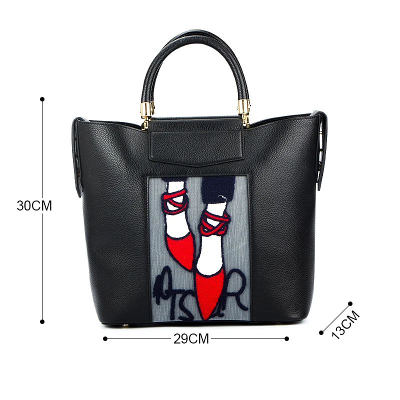 Qiwang большие сумки для женщин из натуральной кожи Tote черные роскошные брендовые