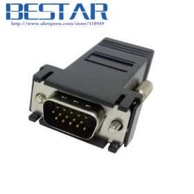 VGA RGB 15pin штекер удлинитель для Lan Cat5 Cat5e RJ45 Ethernet Женский адаптер Разъем Черный |