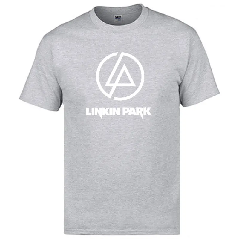 LINKIN PARK/мужская футболка с принтом; Повседневная забавная хлопковая футболка для мужчин; цвет черный, белый; Топ; футболка; забавная хипстерская рок-группа; Прямая поставка - Цвет: gray and white