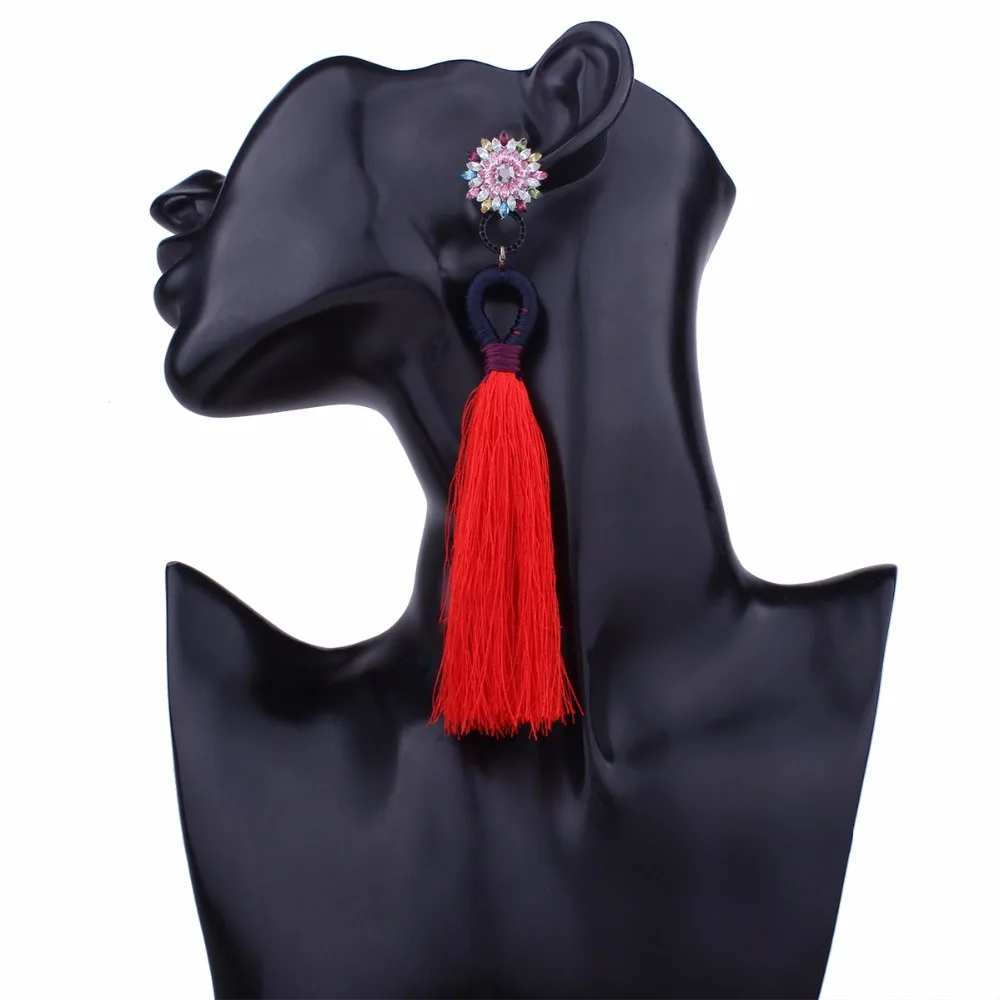 GEREIT Bohemian Long Tassel Earrings For Women Girls Colorful Crystal Flower Boho Fringed Drop Indian Jewelry | Украшения и