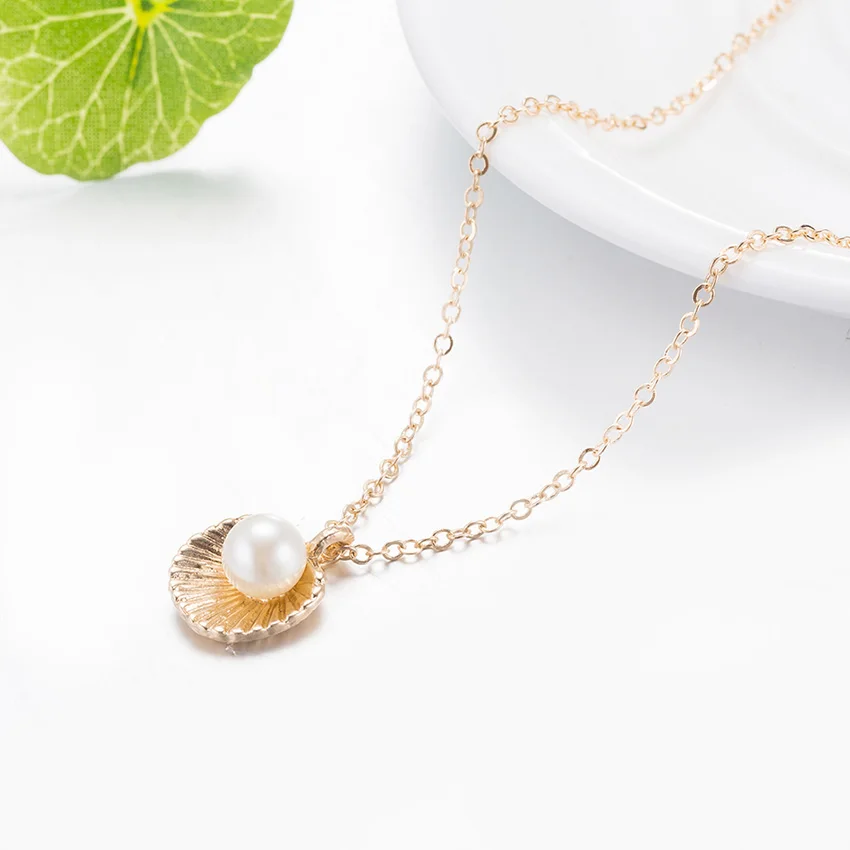 Ожерелье золотого цвета в виде ракушки с жемчужным necklace ем кулон ожерелье s