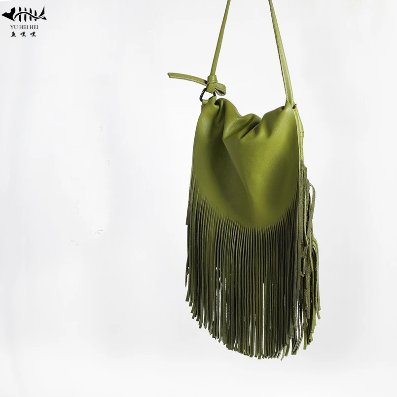 Women Fringed Messenger Bags 100% Genuine Leather Fringe Tassel Boho Hippie Gypsy Bohemian Tribal Ibiza Style Crossbody Bags
