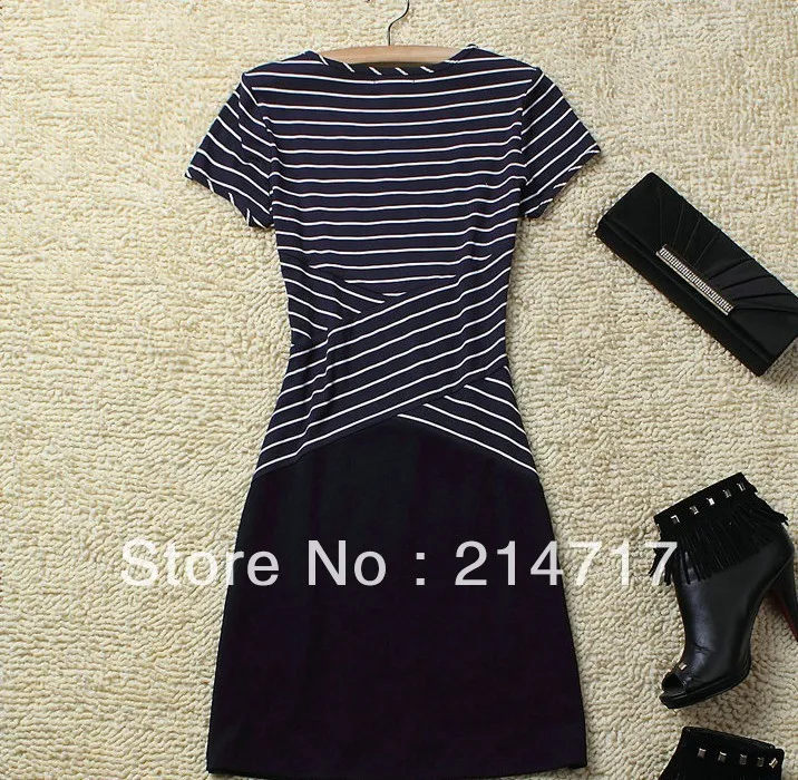 Freeshipping Tops 2013 Fashion Euro Bodycon Black Dress Geometric Vintage Stripe Career Dresses Women's Casual | Женская одежда