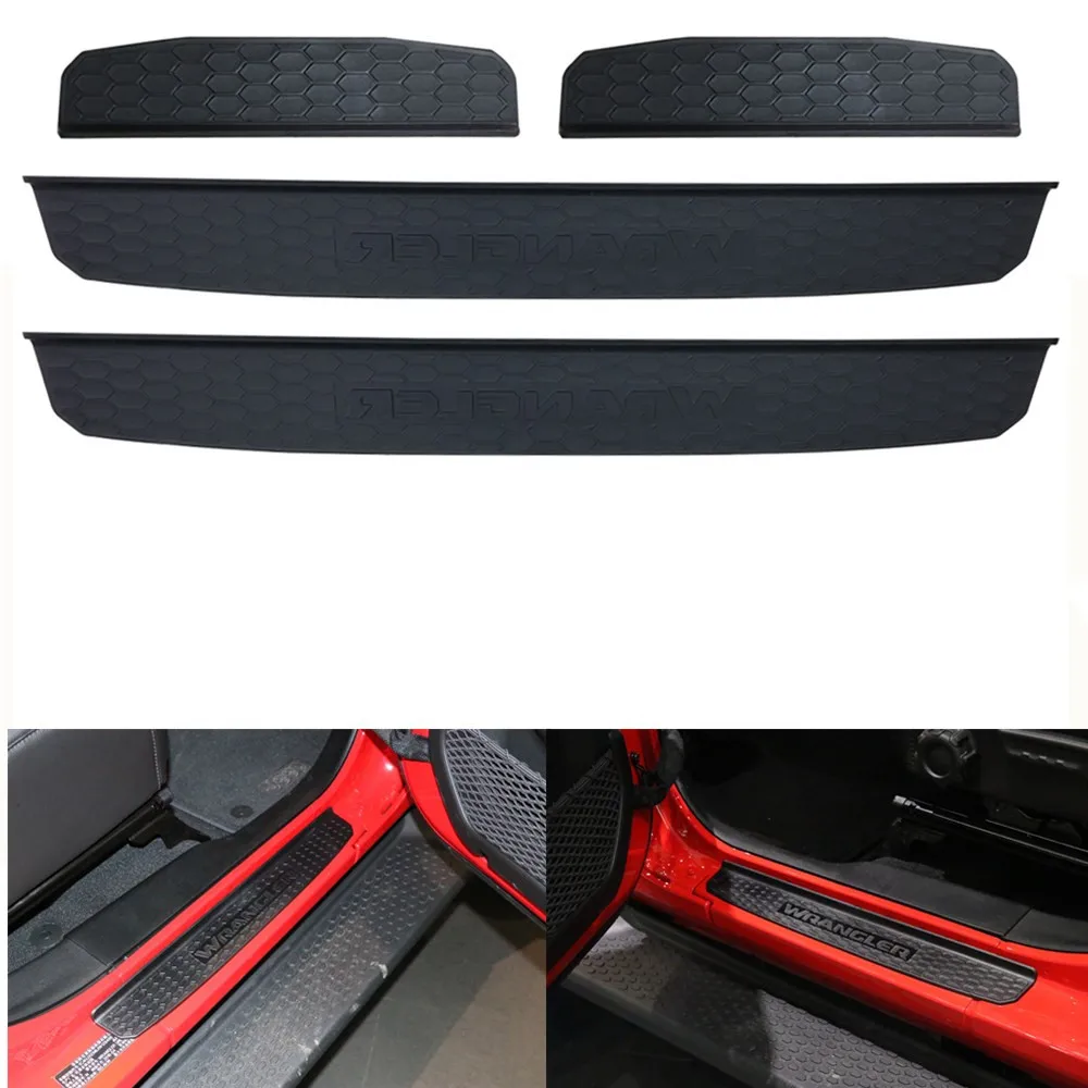 

Black Red Front Rear Car Door Sill Cover Panel Step Threshold Plate Protector Fit 2018 JL 4Door