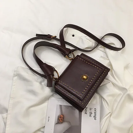 

Brand High Quality Pu Leather Women Handbag Rivet Small Square Bag Chain Female New Shoulder Messenger Bag