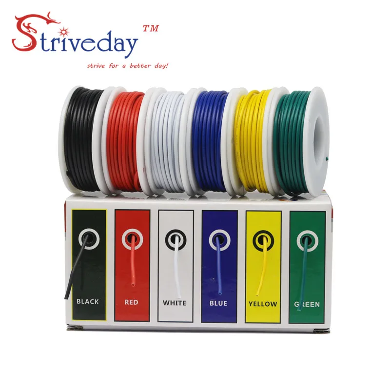 

60m/box UL 1007 26awg Tinned Pure copper wire 6 colors in a box mixed Electrical wire PCB Stranded cable line DIY