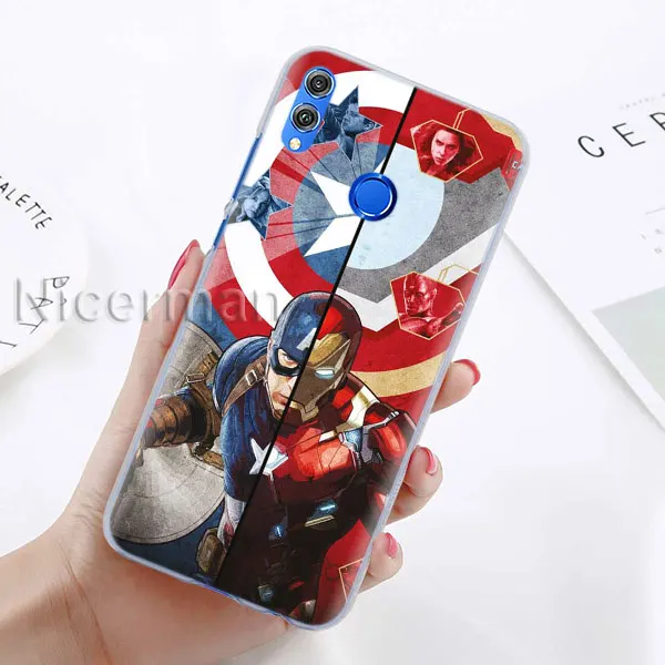 A-08 Чехол для телефона для Honor Y9 Y7 Y5 Y6 Y9 Honor 10 20 Lite 8X 8A Play прозрачный чехол Марвел Мстители Железный человек Капитан Америка Capa C - Цвет: A-08