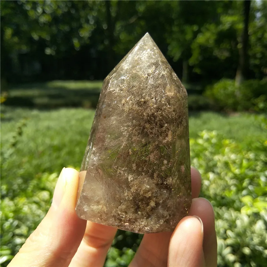 Великолепная рутилированная кварцевая палочка с Кристал фантом башня w Ghost Quartz