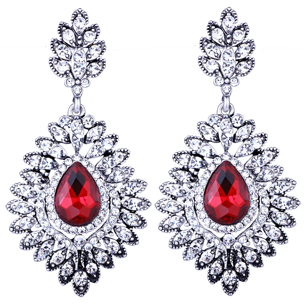 Винтажные посеребренные серьги капли с кристаллами Классические женские