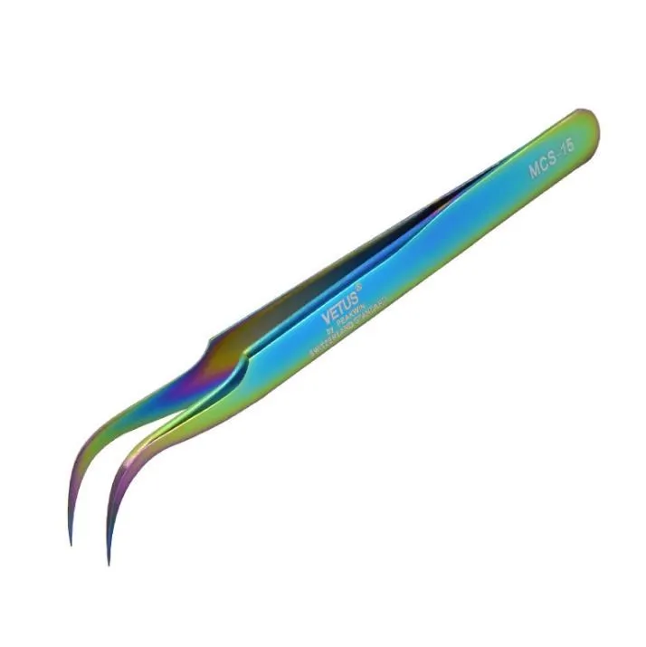 MCS-15 Rainbow VETUS MCS серия пинцет для бровей накладные ресницы Инструменты для наращивания вспомогательный ремонт Сверхтонкий Высокоточный антикислотный пинцет - Цвет: MCS-15 Rainbow