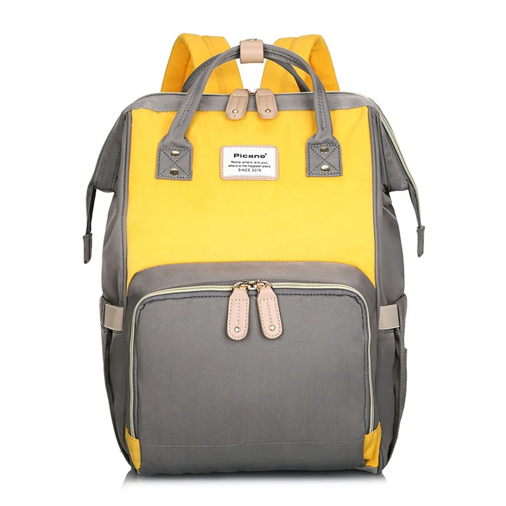 Yellow Grey Сумка для беременных, сумки для подгузников, Лоскутная сумка для мам, большая емкость, детские сумки для подгузников, рюкзак для путешествий, сумка для кормления, для детской коляски - Цвет: Yellow Grey