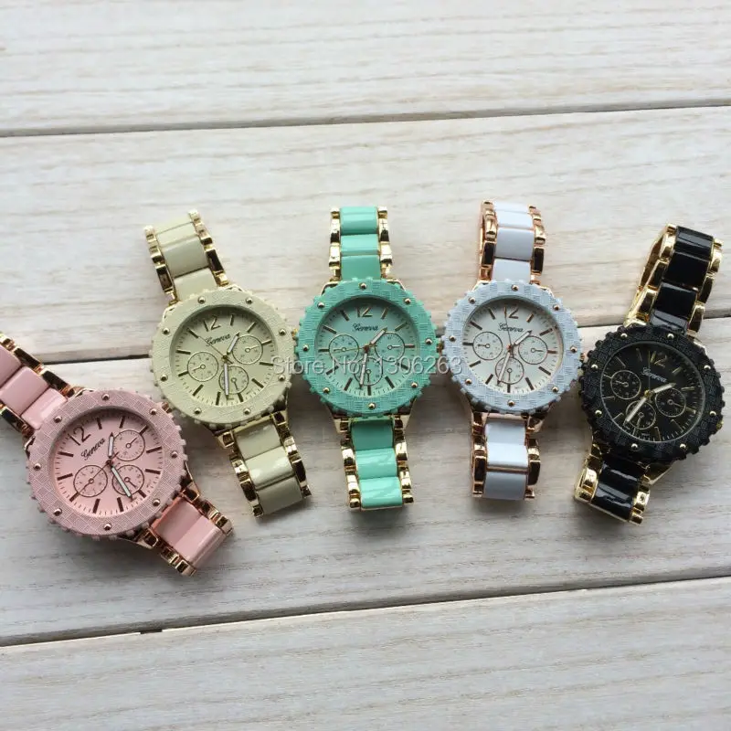 Надежные кварцевые часы женские золотые Женевские Relogio Feminino металлические 2015