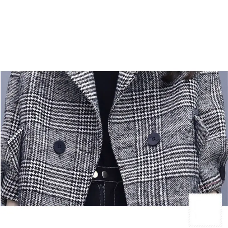 

2019 Spring and Autumn Women Woolen Coat Korean Lapel Double-breasted Temperament Fashion Casual Loose Plaid Suit Jacket f1039