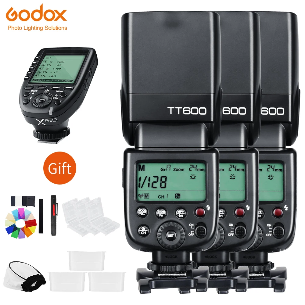 Беспроводная вспышка Godox 3xTT600 2 4G Speedlites + Xpro передатчик триггер для Canon Nikon Sony Fujifilm