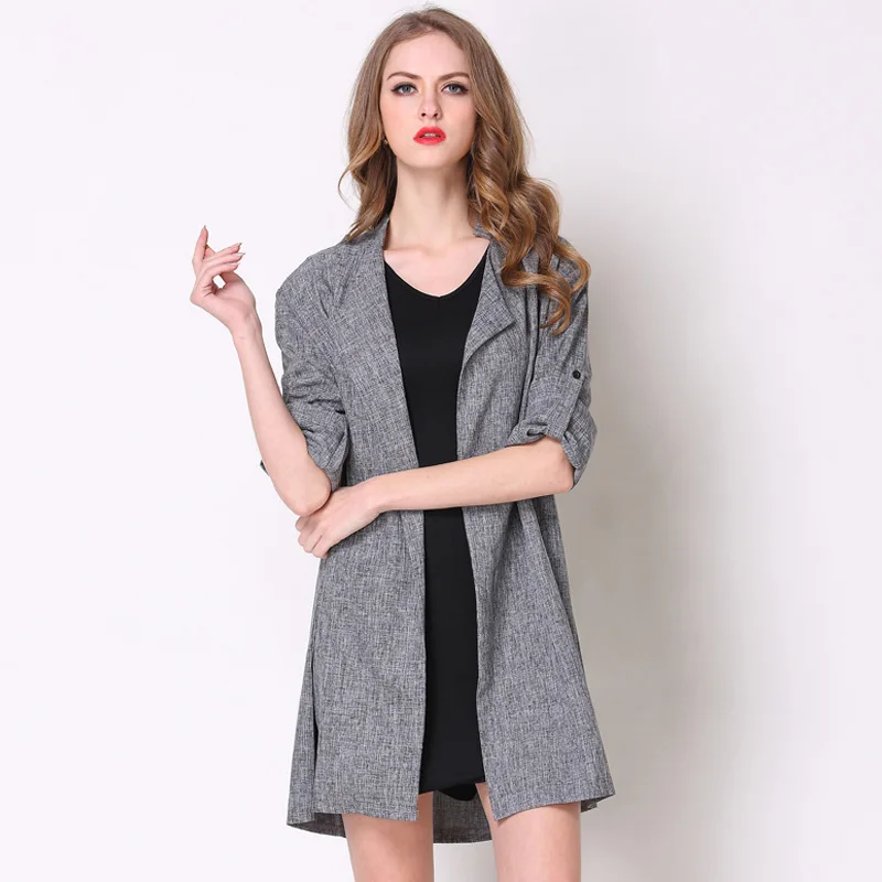 

au0019 Plus size XL - 5XL notched collar trench coat women loose fit long sleeve coats 2019 new arrival spring autumn