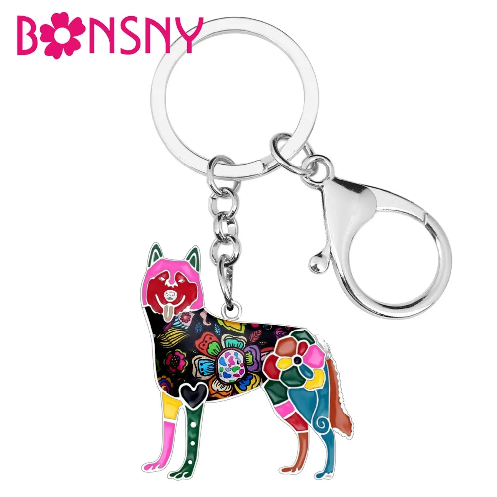 

Bonsny Enamel Alloy Siberian Husky Dog Key Chain Keychains Rings Fashion Animal Jewelry For Women Girls Gifts Car Bag Charms Hot