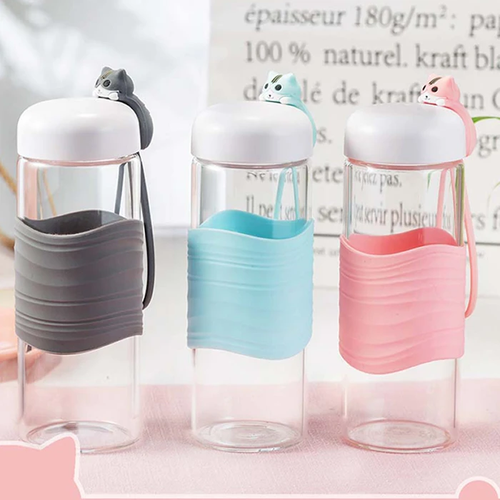 300 мл мультфильм My Glass бутылка для воды конфетные цвета кошка силиконовая