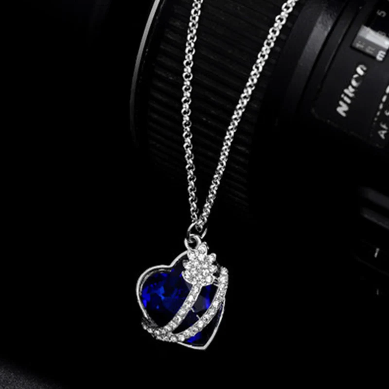Модные женские туфли Сердце Синий Кристалл Rhinestone Серебряная цепочка подвеской