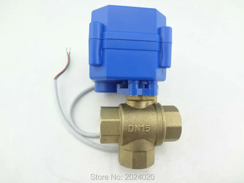 

3 way DN15(reduce port) motorized ball valve, electric ball valve(L port), motorized valve, M8-MV-3-15-L-12V-R01-1