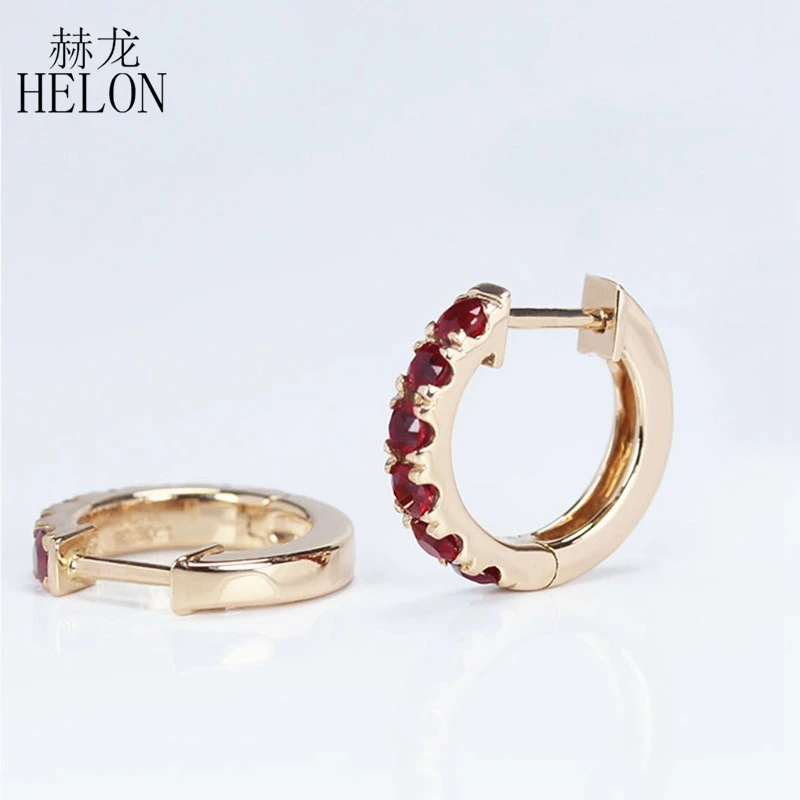 HELON Solid 14k розовое золото Сертифицированный круглый 0.6ct натуральный рубин обручение свадебные женские изысканные ювелирные висячие серьги