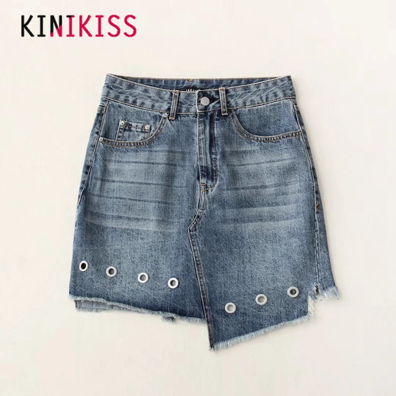 Kinikiss Новинка 2017 года юбка Для женщин мода металлические люверсы Твердые