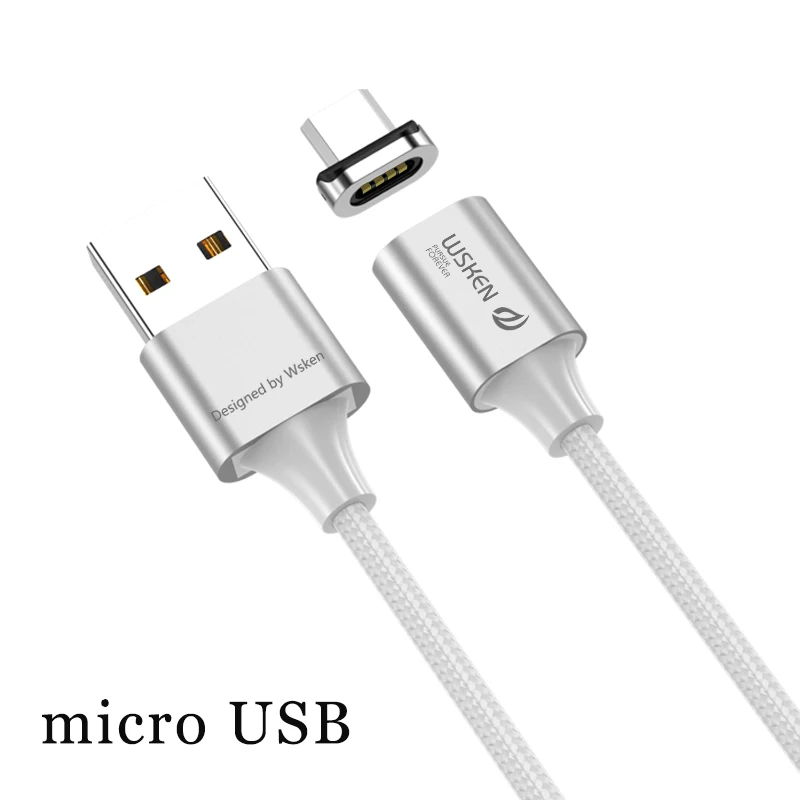 microUSB with 1 plug WSKEN X2 магнитное зарядное устройство для iPhone XS XR Micro usb type C кабель 3A Быстрая зарядка для samsung S9 S8 Note 9 USB-C адаптер для телефона - Цвет: microUSB with 1 plug