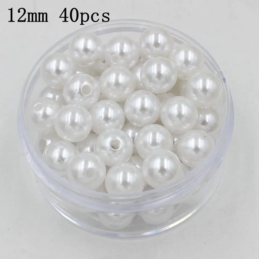 white 12mm 40pcs 3/4/6/8/10/12/14/16/18/20 мм дешевый круглый искусственный жемчуг бусы ручной работы DIY браслет ювелирные изделия Аксессуары для изготовления - Цвет: white 12mm 40pcs