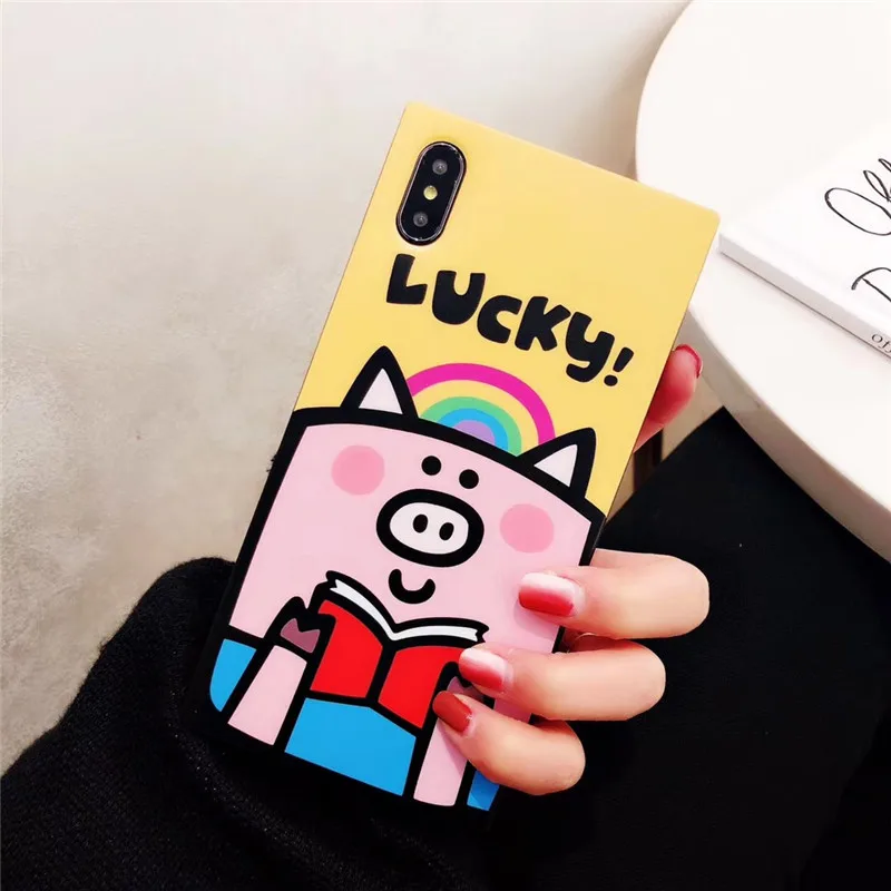 Square Cute Cartoon Pig Phone Case For iphone XS Max XR 8 8plus 7 7plus 6 6plus 6S 6Splus Plus Soft Back Cover Cases Capa |