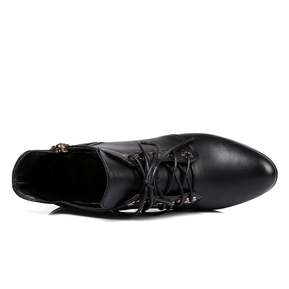 Showfun натуральная кожа женская обувь зимние ботильоны на шнуровке с острым носком