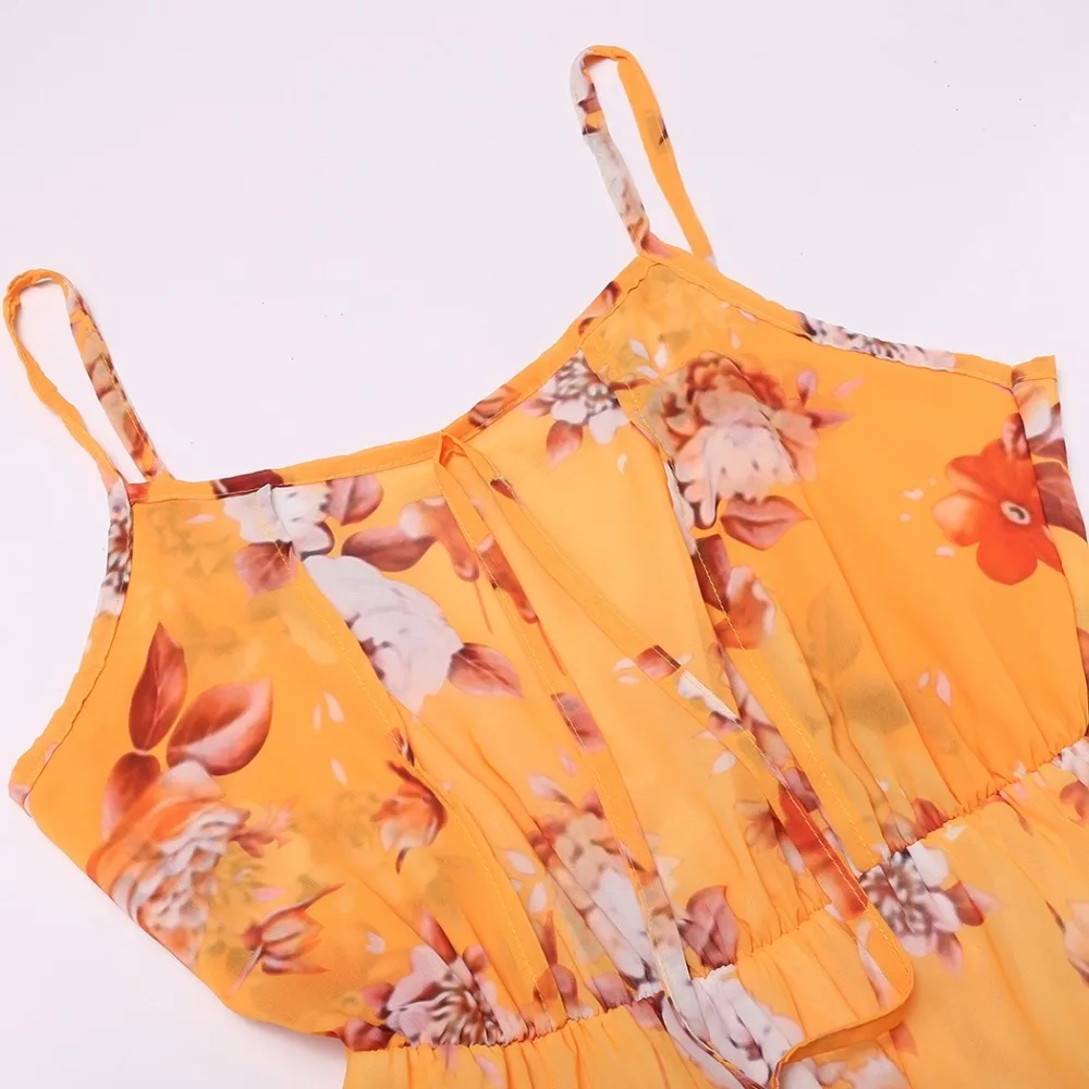 Женщины Без Рукавов Спинки Спагетти Ремень Шифон Цветочные Макси Бич Dress Casual|maxi