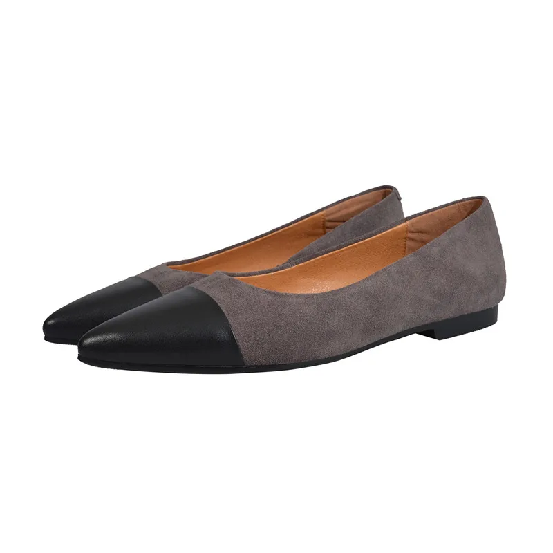 gray black flats Размер 34-43, г. Новые Модные женские балетки из коровьей кожи на плоской подошве, женские слипоны из овечьей замши, весенне-летние тонкие туфли фирменный дизайн - Цвет: gray black flats