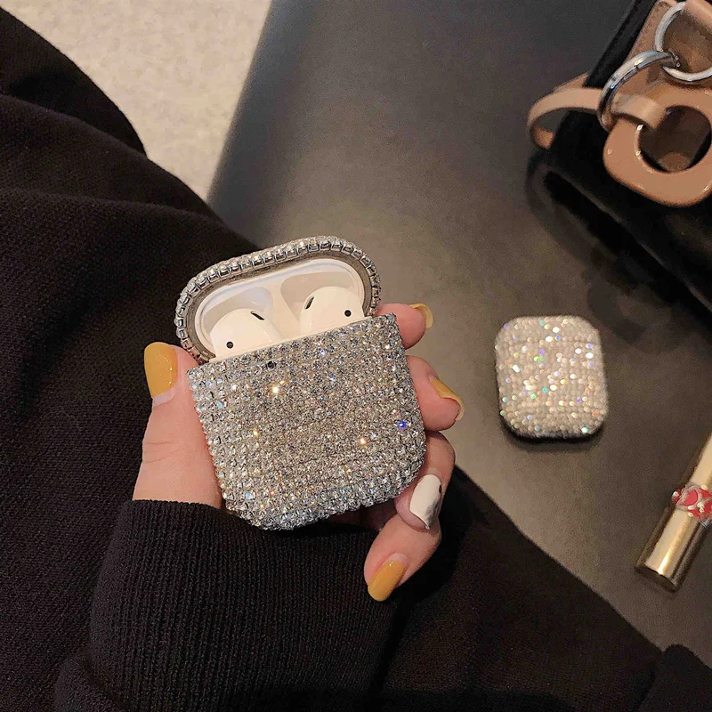 Сверкающие Стразы Жесткий Чехол для Apple Airpods 1/2 чехол защитный чехол беспроводной Bluetooth наушники чехол зарядная коробка сумки
