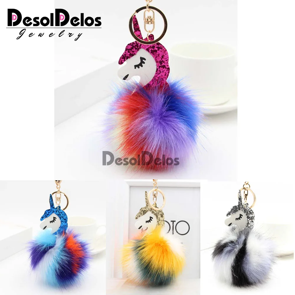 Помпон единорог брелок красочные украшения искусственный пушистый для ключей