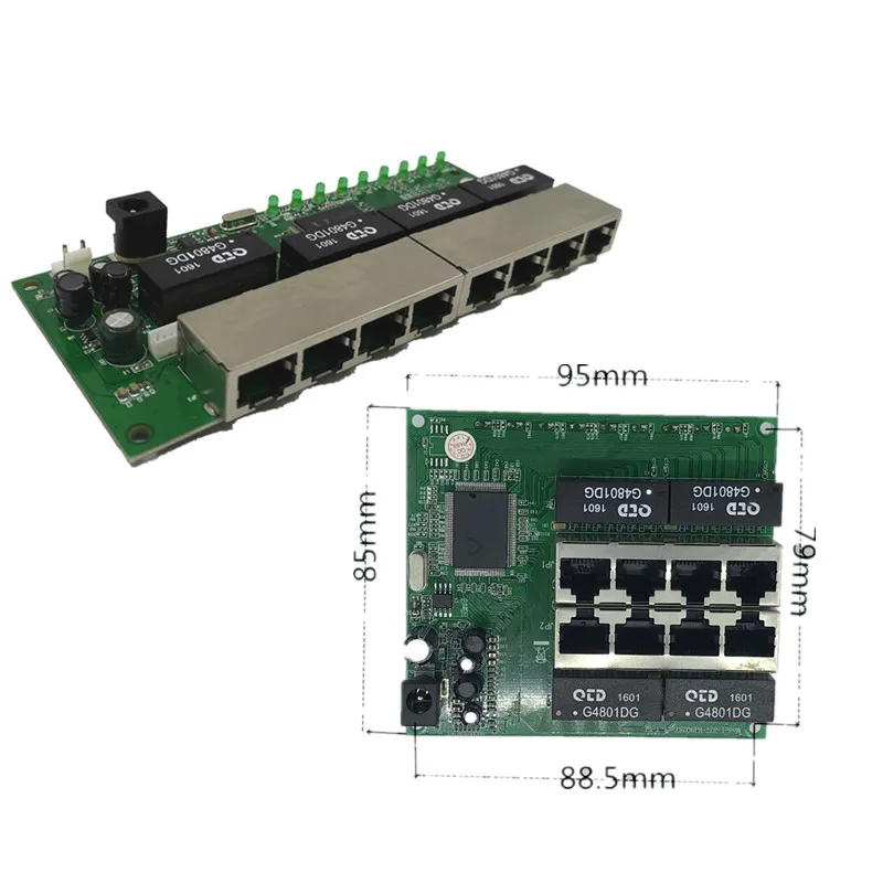OEM PBC 8 портов гигабитный Ethernet коммутатор met pin way header 10/100/1000 m hub 8way power Pcb board schroef