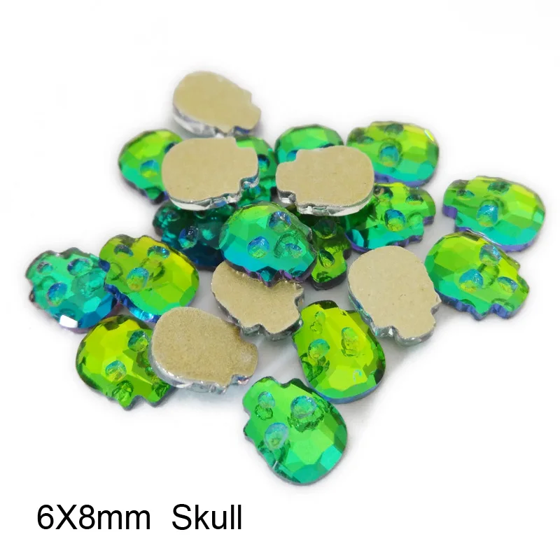 6X8mm Skull Shaped Rainbow/Green rainbow color 30Pcs/Pack Nail Art Rhinestones For women 3D Nails Art Decoration