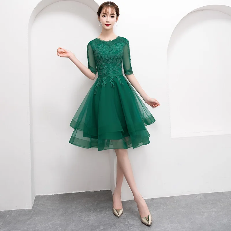 Green Dress Элегантный зеленого цвета с юбкой-пачкой, платье для выпускного вечера с половинными рукавами, сексуальный, кружевной, с аппликацией до колен Длина Формальное Вечеринка платье размера плюс - Цвет: Green Dress